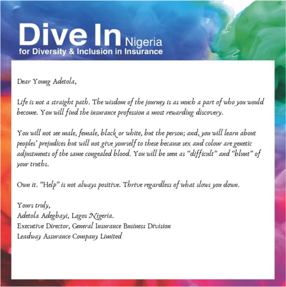 Letter from Top insurance executive for dive in festival